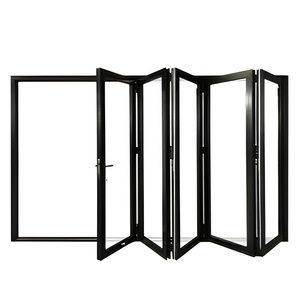 Porte pliante moderne en aluminium à double vitrage, résistante aux ouragans, sur mesure, de qualité supérieure, avec isolation thermique pour usage commercial - Product Image 1