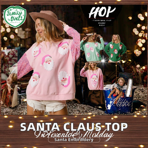 Sudadera Casual de Punto con Forro para Mujer, Cuello Redondo, Otoño Invierno 2023, con Parche Bordado de Leopardo y Papá Noel, Lentejuelas en la Parte Delantera - Product Image 3