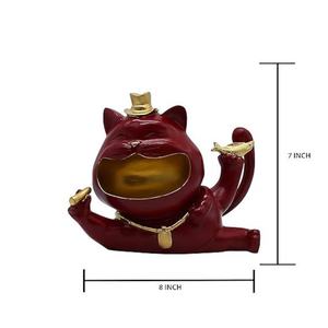 Cendrier de luxe en forme de chat porte-bonheur, statue Maneki Neko en résine rouge et or, figurine décorative pour la maison, accessoire de table pour fumeurs - Product Image 4
