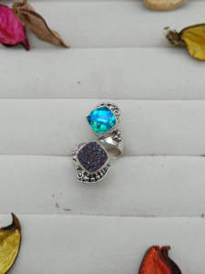 Bague multi-pierres avec pierre de quartz naturel et Druzy | Bague en argent sterling 925 pour femme | Anniversaire, mariage | Vente en gros - Product Image 3