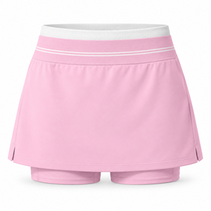 Jupe-short de tennis rose pâle pour femme avec ceinture contrastante, short intégré, poche latérale et fentes latérales, idéale pour l'entraînement sportif et le golf, vente en gros - Product Image 1