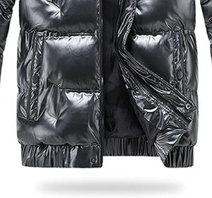 Wholesale Custom Canvas Glossy Puffer Jacket Winter Rain Coat Waterproof Breathable Front Logo Hooded Glossy Nylon Parka Jackets - Product Image 4