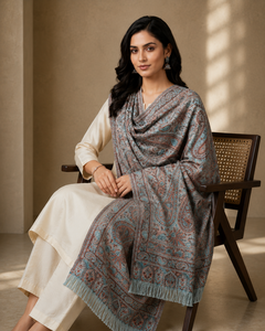 Premium Grey Lightweight Breathable Anti-Bacterial Viscose Women's <b>Scarf</b> | Tropical Pattern Long Length Shawl <b>Wrap</b> | Soft - Product Image 2