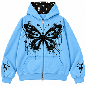 White Women's Hoodie Pink <b>Butterfly</b> Print Full <b>Sleeve</b> Zipper Casual Hooded Sweatshirt Winter Knitted Cotton Blend Quick Dry - Product Image 5