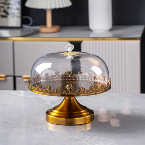 Convertible Golden Brass <b>Cake</b> Platter With Glass <b>Dome</b> Cover Round Dessert Display <b>Stand</b> For Birthday Wedding Parties Supply - Product Image 3