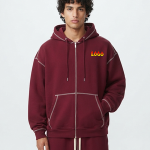Best Quality 420 GSM 100% Cotton Fleece Oversized <b>Hoodie</b> Contrast <b>Stitch</b> Style Unisex Custom Logo Men's Knitted Sweatshirt - Product Image 4