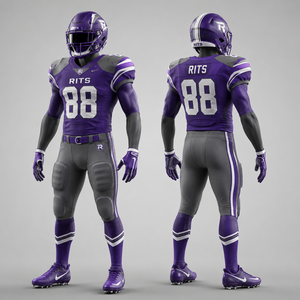 RITS American Football Uniform Set Black Purple Sublimated Jersey Pants <b>Gloves</b> Cleats Men Adult All Seasons Fitted <b>Moisture</b> Wick - Product Image 3