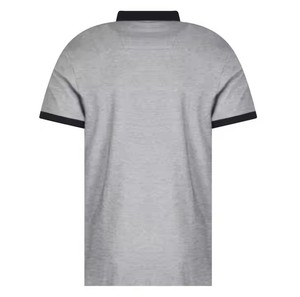Polo de Manga Corta Gris para Hombre con Cuello y Puños Negros, Tejido de Algodón, Diseño Sólido Informal, Transpirable, Corte Regular - Product Image 3
