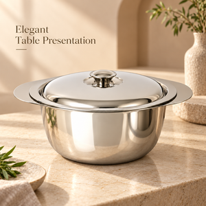 Polished Stainless Steel Bowl With Lid Round Serving <b>Pot</b> for <b>Travel</b> Kitchen Dining - Product Image 2