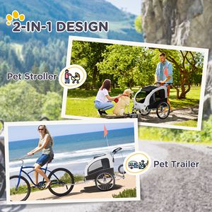 Rimorchio per Bicicletta 2 in 1 per Cani di Taglia Grande, Passeggino per Animali con Tettuccio e Tasche Portaoggetti, Trasportino a 3 Ruote in Acciaio e Alluminio per Viaggi - Product Image 4