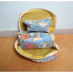 Elegant Handcrafted 3pc Quilted <b>Vanity</b> Pouch Set Organic Cotton Floral print Water-Resistant Lining Multipurpose Storage Bags - Product Image 4