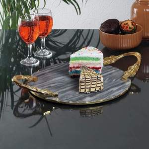 Plateau de service en marbre naturel durable, décoratif, pour table, vaisselle pour mariage, fête, maison, jardin, restaurant à prix avantageux - Product Image 1
