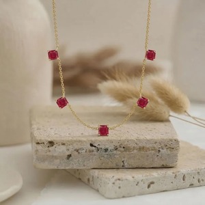Collier pendentif en rubis plaqué or 18 carats, chaîne géométrique taille princesse, bijoux de fête classiques pour femmes - Product Image 2