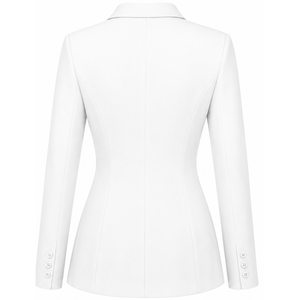 Blazer de equitación blanco personalizado para mujer, doble botonadura, corte ajustado, manga larga, estampado, ecológico, transpirable, con logo personalizado en el pecho - Product Image 2