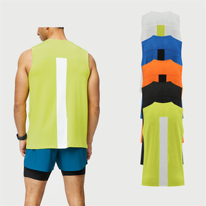 Men's <b>Lime</b> <b>Green</b> Sleeveless Tank <b>Top</b> O-Neck Quick Dry Sporty Knitted <b>Vest</b> Front Logo Heat Transfer Printing - Product Image 6