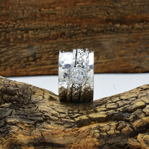 Natural White Topaz <b>Spinner</b> Handmade Fidget <b>Ring</b> 925 Sterling Silver Topaz <b>Ring</b> Anxiety Relief Jewelry Boho Gift - Product Image 2