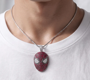 Roter Moissanit Hip-Hop Cartoon Ovaler Micro-Pavé Vergoldeter Charm-Anhänger Halskette Silber Comic-Masken-Schmuck Geschenk - Product Image 5