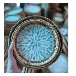 Panier de service en rotin nacre de qualité commerciale avec finition mosaïque, écologique, pour la maison, l'hôtel et la restauration - Product Image 4
