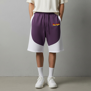 OEM Cotton/Polyester Solid Men's Shorts 250GSM Fleece Oversized <b>Elastic</b> Waist High Street Style Casual sweat shorts - Product Image 4