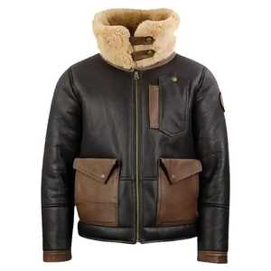 Winter Faux Fur Leather Men's Casual Zipper <b>Pilot</b> Windproof Outdoor Plus Size Custom Sheep Skin Leather <b>Jacket</b> Manufacturer OEM - Product Image 2