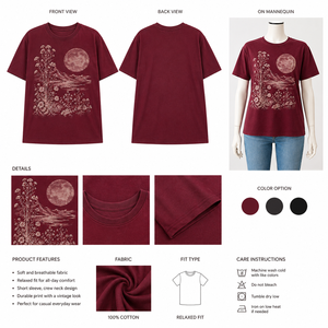 T-shirt Femme Col Rond Manches Courtes Bordeaux Vintage Coupe Courte Slim Décontracté 100% Coton Jersey Respirant Été - Product Image 5