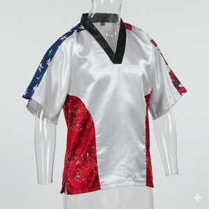 Maillot de sport unisexe noir à col en V pour arts martiaux, avec imprimé géométrique, en néoprène extensible et respirant pour adulte - Product Image 3