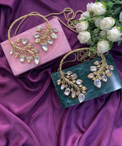 กระเป๋าคลัทช์ของผู้หญิงทำจากเรซินสีใสดีไซน์หรูหราของอินเดียดีไซน์สดใส - Product Image 4