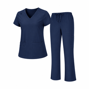 Ensemble de tenue médicale vert émeraude pour femme : Haut à col en V et manches courtes avec poches, pantalon à cordon de serrage – Uniforme d'infirmière pour hôpital et clinique, uni - Product Image 6