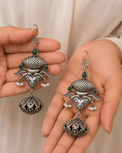 Trusted Supplier Brass Antique <b>Silver</b> Plated Ethnic Charm Jhumka <b>Earrings</b> Pear Cut Topaz Bezel Setting Women's Wedding Unique - Product Image 5