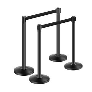 4 Pezzi Pali per Espositori da Supermercato in Acciaio al Carbonio Nero con Cinghie Retrattili e Base Cava con Iniezione di Sabbia - Product Image 1