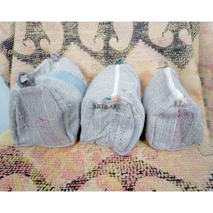 Indian Kantha Hand Block Print Cotton Cosmetic Bag Set with Tassel Zipper Closure Vintage Style-Women's Travel <b>Makeup</b> Pouch bag - Product Image 3