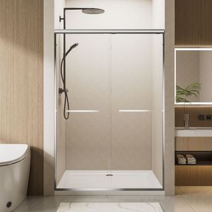 Porta Doccia Scorrevole Doppia 152 cm L x 183 cm A, Telaio in Alluminio Cromato, Vetro Temperato Trasparente Nano-Coated 6mm, Doppio Acciaio Inossidabile - Product Image 2