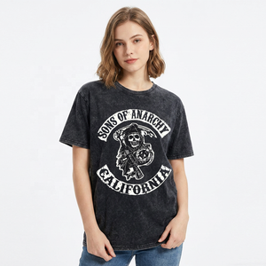 T-shirt en tricot délavé Fly Fit International Reaper unisexe à manches courtes, style Anarchy Vintage Biker Gang, confortable, séchage rapide, 100% coton - Product Image 1