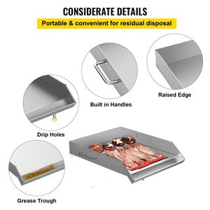18 \ "X 16 \" piastra rettangolare piano in acciaio inox 2 maniglie scanalatura grasso per barbecue carbone/griglia a Gas per feste in campeggio - Product Image 5