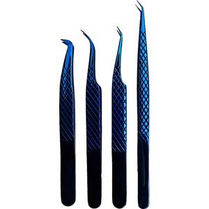 Diamond Grip 4PCS Volume <b>Lash</b> Extension Tweezers Set Stainless Steel Plasma Blue Eyelash Tweezers Professional <b>Kit</b> - Product Image 1