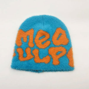 Custom <b>Pattern</b> Y2K Street Beenies Acrylic High Quality <b>Knit</b> Winter Hats Premium Cashmere Wool Mea Culpa Jacquard Mohair Beanie - Product Image 1