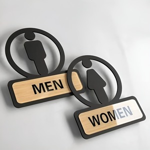 Letrero de Madera para Baño, Hombres y Mujeres, Diseño Minimalista, Decoración de Pared Rectangular, Paquete Individual - Product Image 1