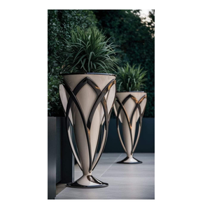 Jardinières en métal de haute qualité pour la décoration du jardin et de la maison, style moderne, pots de fleurs d'extérieur avec revêtement en poudre blanche - Product Image 2