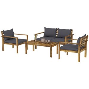 Set da Patio in Legno di Acacia a 4 Pezzi con Finitura Naturale, Include Cuscini e Tavolo per Vivere All'Aperto - Product Image 1