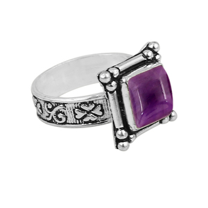 Bague carrée Gourik en argent 925 avec améthyste violette véritable, oxydée, faite à la main, style antique, bijou gitan, cadeau - Product Image 2