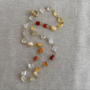 Handmade Natural Carnelian Citrine Beaded Necklace Rhodium Plated Wire <b>Wrapped</b> Gemstone Toggle <b>Wedding</b> Necklace - Product Image 1