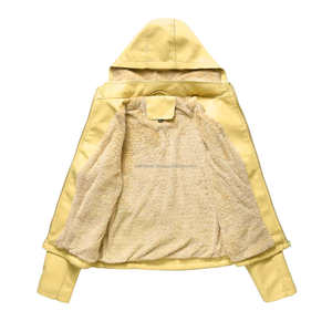 Veste en cuir jaune clair à capuche élégante pour femme avec doublure en Sherpa confortable Poches zippées Style confort d'hiver long - Product Image 4