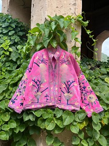 Luxurious Handcrafted Hot Pink Velvet <b>Jacket</b> for Women Ethnic Winter Wear Open Front Premium Velvet Blazer Coat - Product Image 1