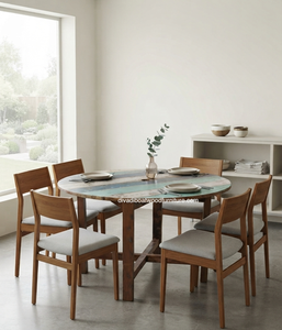Mesa de Comedor Redonda de Madera Maciza Hecha a Mano, Diseño Antiguo, Ecológica, para 6 Personas - Product Image 3