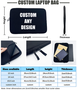 Custom Design <b>Laptop</b> Sleeve Neoprene Zipper Closure Protective <b>Case</b> for <b>Laptops</b> Simple Style Black Color - Product Image 2