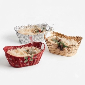 Eco-Friendly Christmas Woven Rope Storage <b>Basket</b> Oval <b>Gift</b> <b>Basket</b> with Bell Handle Holiday Display Organizer - Product Image 1