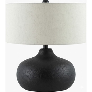 Elegant <b>Gold</b> Metal Table <b>Lamp</b> With Hammered Texture Base <b>And</b> <b>Black</b> Fabric Shade Bedside Accent Light For Home Lighting Fixture - Product Image 3