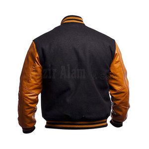 Custom Logo Design <b>Men</b> Leather Sleeve Letterman <b>Jacket</b> <b>Wool</b> Body Knit Waistband Casual Streetwear <b>Jacket</b> - Product Image 2