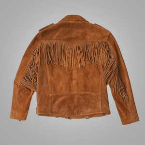 <b>Men</b>’s <b>Suede</b> Leather Fringe Biker <b>Jacket</b> Handmade Western Cowboy Tassel Tan Brown Coat Low MOQ Bulk Order - Product Image 2