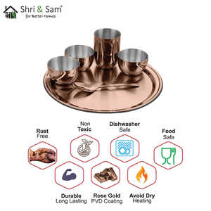 Ensemble Thali en acier inoxydable Majestic avec revêtement PVD or rose Ensembles de vaisselle élégants - Product Image 3